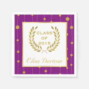 Class of 2015 gold laurel wreath purple graduation napkin