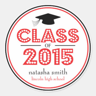 Class Of 2015 Graduation Favour (Red / Black) Classic Round Sticker