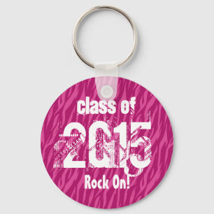 Class of 2015 or Any Year Graduation Pink Zebra Keychain