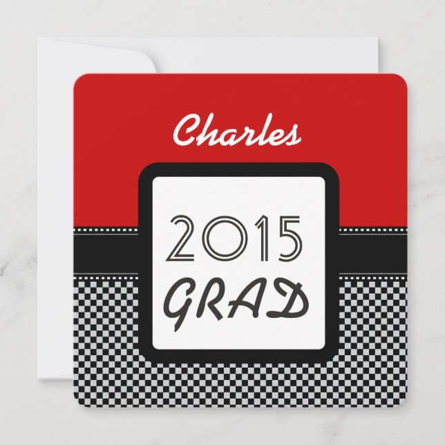 Class of 2015 or ANY YEAR Red Black Checks A10A Invitation (Front)