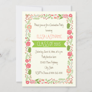 Class of 2015 pink floral border graduation invitation