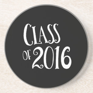 Class of 2016 Black and White Vintage Handwriting Coaster