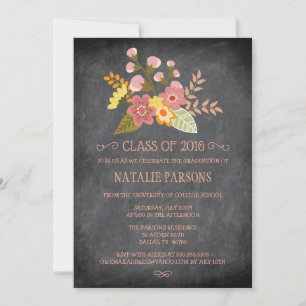 Class of 2016 chalkboard floral graduation party invitation