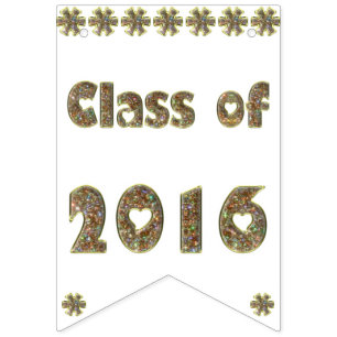 Class of 2016 Gold Glitter Hearts Typography Bunting Flags