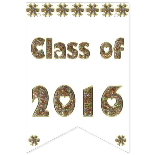 Class of 2016 Gold Glitter Hearts Typography Bunting Flags (Sixteenth Flag)