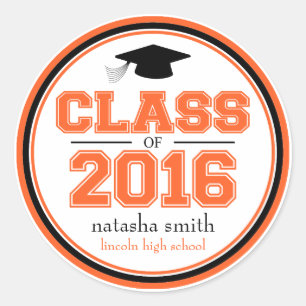 Class Of 2016 Graduation Favour (Orange / Black) Classic Round Sticker