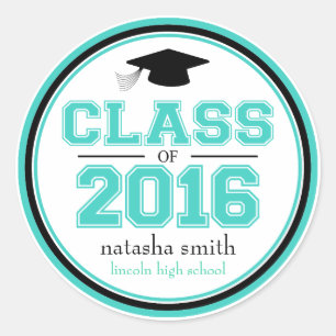 Class Of 2016 Graduation Favour (Teal / Black) Classic Round Sticker