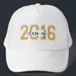 Class Of 2016 Modern Glitter text Design Trucker Hat<br><div class="desc">Modern gold glitter text design. Class of 2016. Black accents.</div>