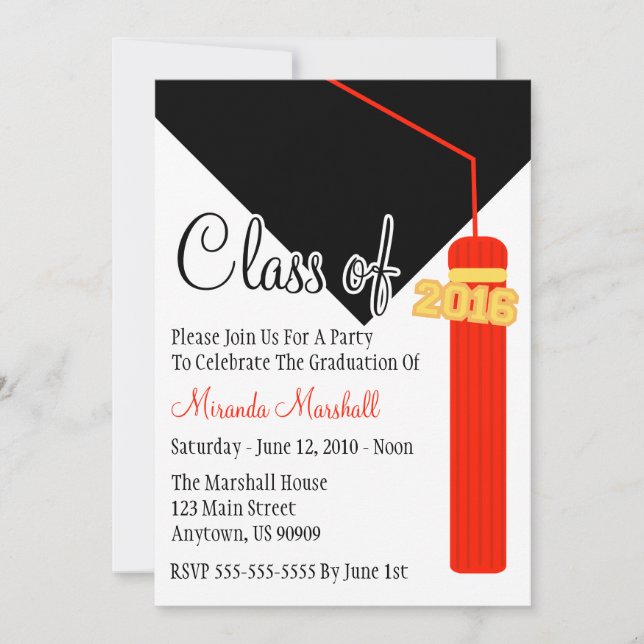 Class Of 2016 Tassel Graduation Invite (Red) (Front)
