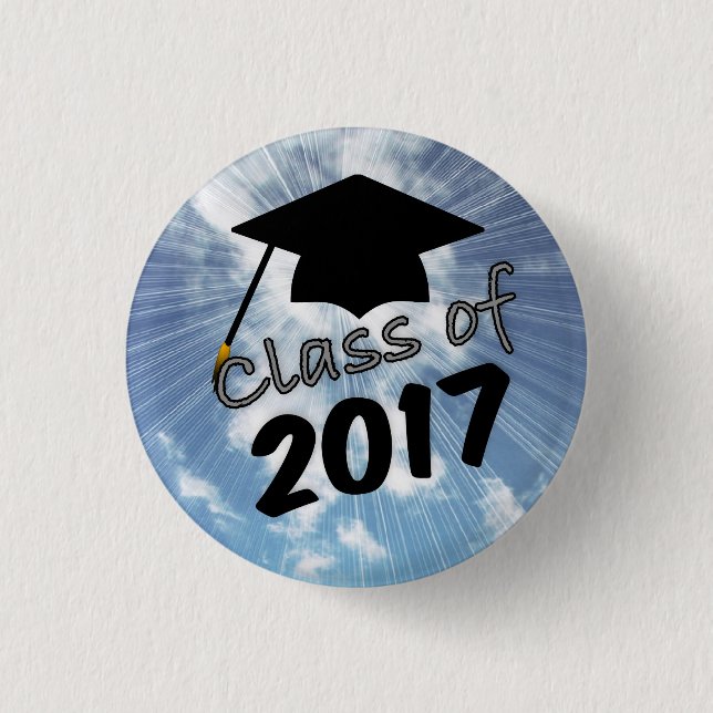 Class of 2017 And A Graduation Cap On Blue Sky Pin (Front)