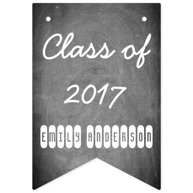 Class of 2017 Black White Chalkboard Typography Bunting Flags (First Flag)