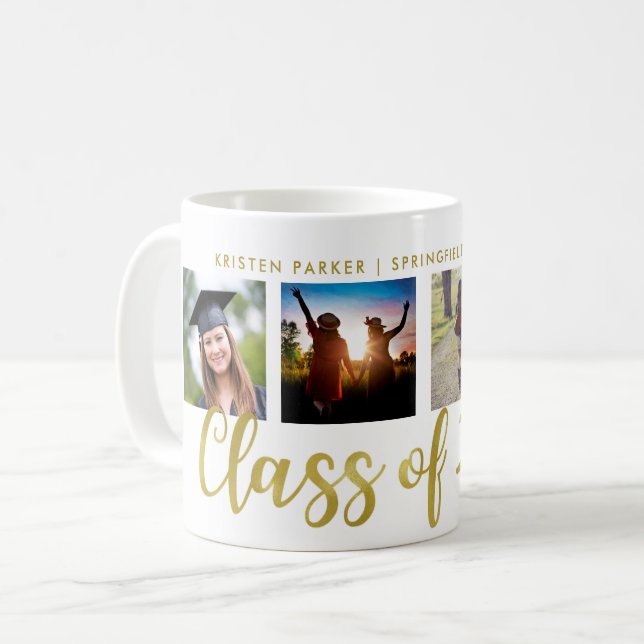 Class of 2017 | Faux Gold Look Four Photo Grid Coffee Mug (Front Left)