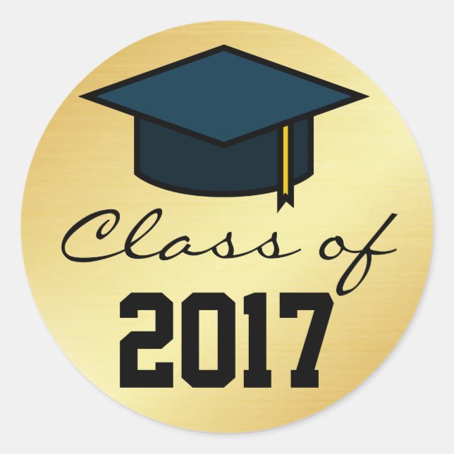 Class of 2017 Graduation Cap Sticker, Gold Black Classic Round Sticker (Front)