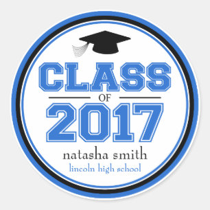 Class Of 2017 Graduation Favour (Blue / Black) Classic Round Sticker