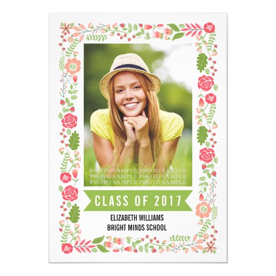 Class of 2017 graduation floral border photo card