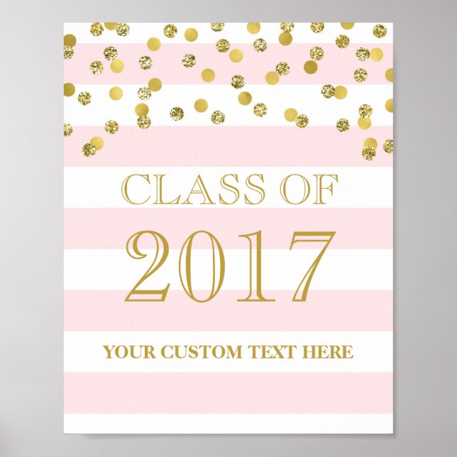 Class of 2017 Graduation Sign Gold Confetti Pink (Front)