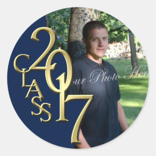 Class of 2017 Midnight Blue and Gold Graduation Classic Round Sticker