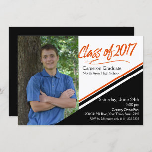 Class of 2017 Orange and Black School Colours Phot Invitation