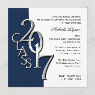 Class of 2017 Photo Graduation Blue Silver Invitation