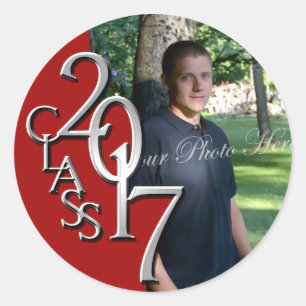 Class of 2017 Red and Silver Graduation Photo Classic Round Sticker