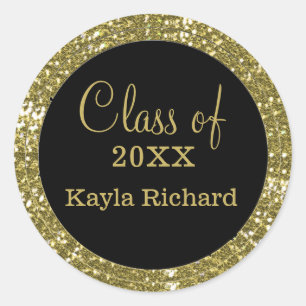 Class of 2018 Black And Gold Glitter Graduation Classic Round Sticker