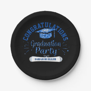 Class of 2018 Blue Graduation Party Grad Cap Paper Plate