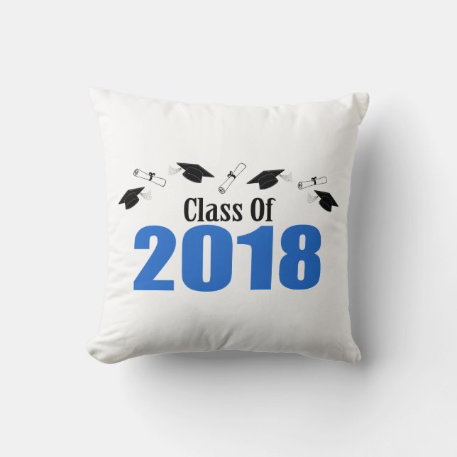 Class Of 2018 Caps And Diplomas (Blue) Throw Pillow (Front)