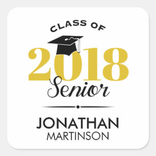 Class of 2018   Gold and Black Square Sticker