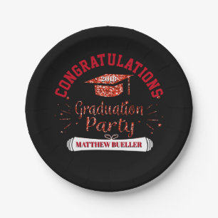 Class of 2018 Grad Cap Black Red Graduation Party Paper Plate
