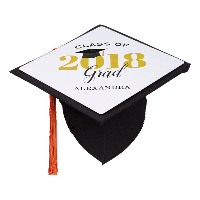 Class of 2018 Grad | Gold and Black Graduation Cap Topper (Angled)