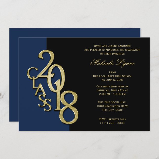 Class of 2018 Grad Gold with Colour Option Invitation (Front/Back)