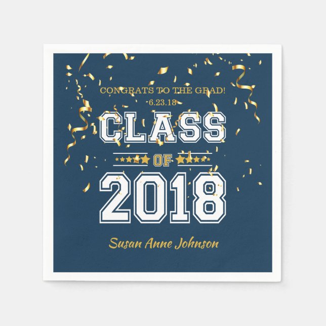 Class of 2018 Grad Party  Blue and Yellow Napkin (Front)