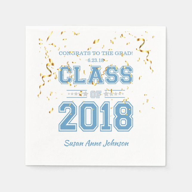 Class of 2018 Grad Party  Light Blue & Silver Napkin (Front)