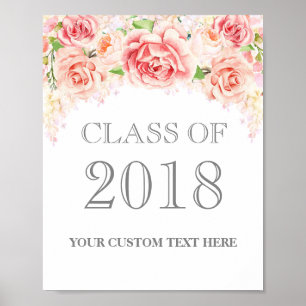 Class of 2018 Grad Sign Pink Watercolor Floral