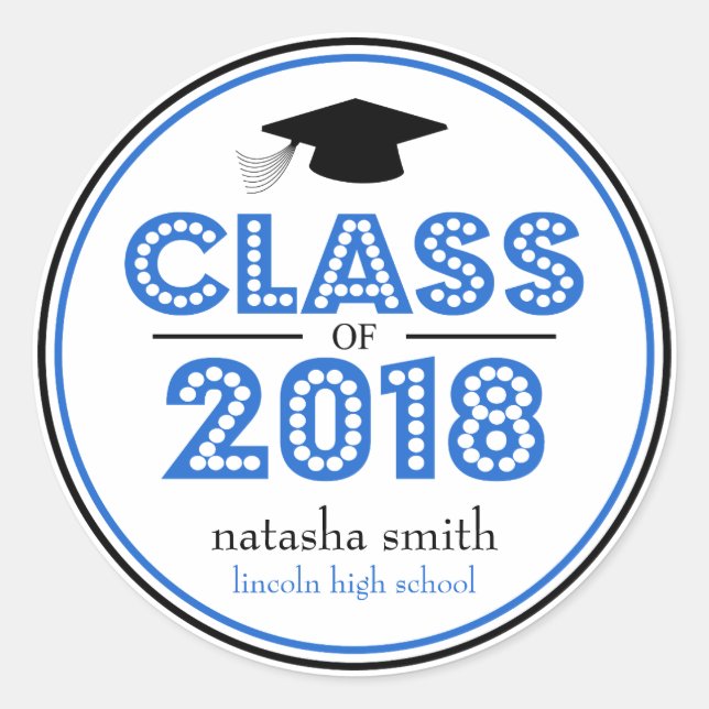 Class Of 2018 Graduation Favour (Blue / Black) Classic Round Sticker (Front)