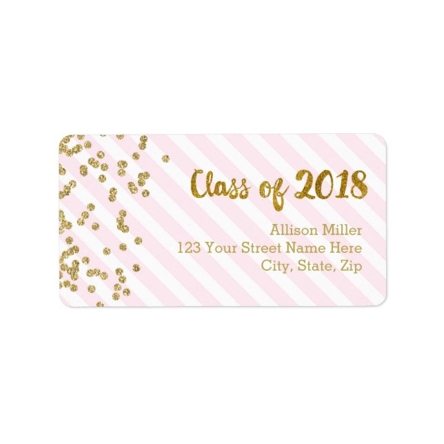 Class of 2018 Graduation Gold Pink Address Labels (Front)