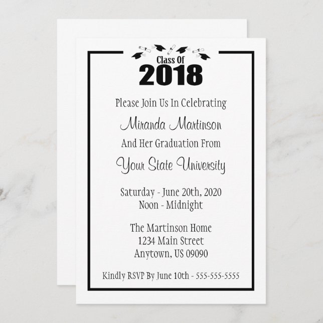 Class Of 2018 Graduation Invitation (Black Caps) (Front/Back)