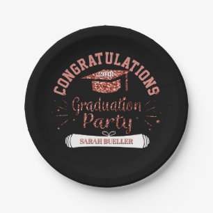Class of 2018 Graduation Party Rose Gold Grad Cap Paper Plate