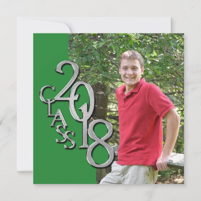 Class of 2018 Graduation Photo in Green Invitation (Front)
