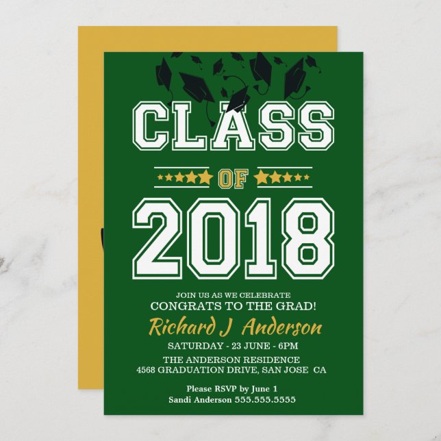 Class of 2018 Green and Yellow Grad Party Invitation (Front/Back)