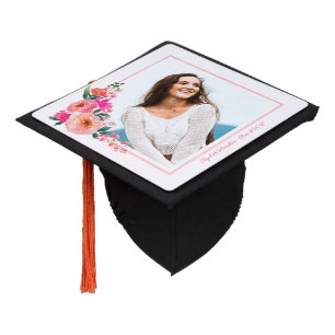 Class of 2018 Pink Floral Watercolor Photo Graduation Cap Topper