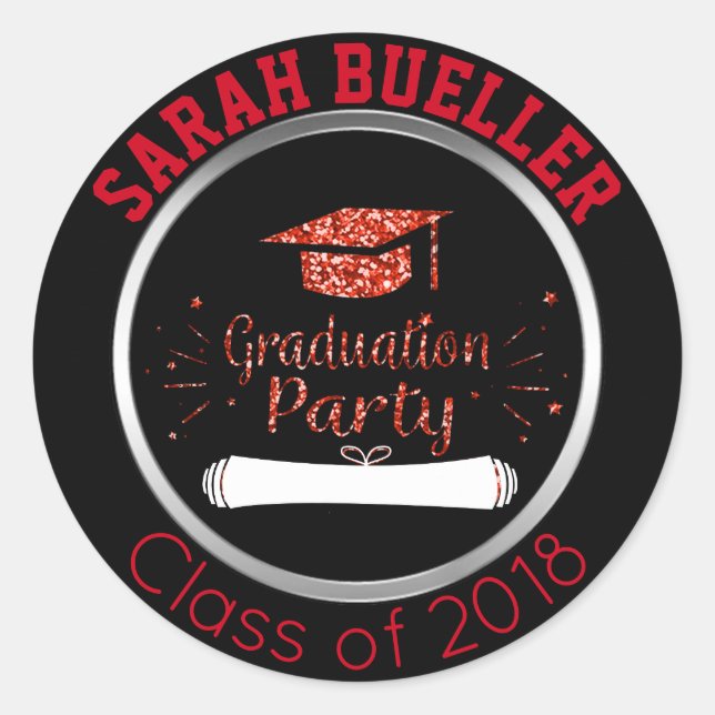 Class of 2018 Red Glitter Graduation Party Seals (Front)