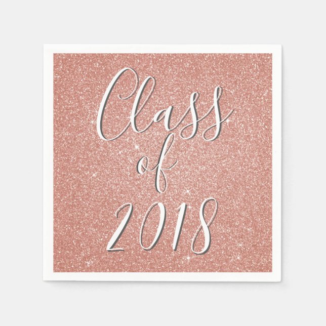 Class of 2018 Rose Gold - Blush Pink Glitter Napkin (Front)