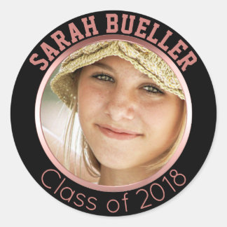 Class of 2018 Rose Gold Graduation Photo Name Classic Round Sticker