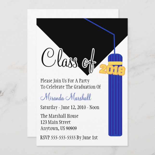 Class Of 2018 Tassel Graduation Invite (Blue) (Front/Back)