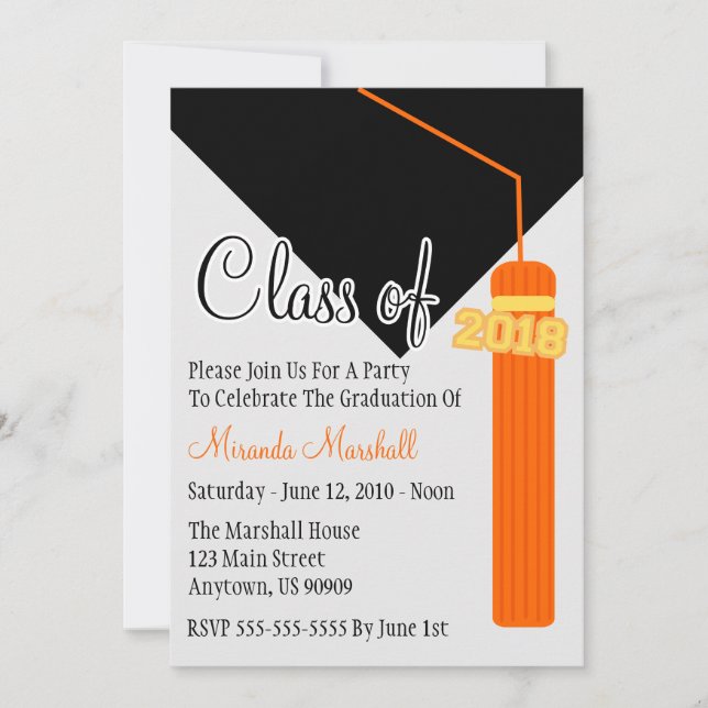 Class Of 2018 Tassel Graduation Invite (Orange) (Front)