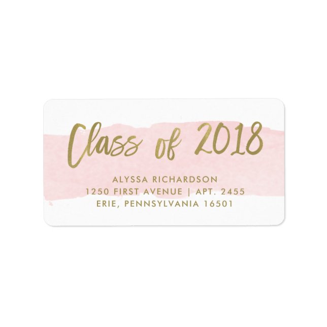 Class of 2018 | Trendy Blush Watercolor and Gold Label (Front)