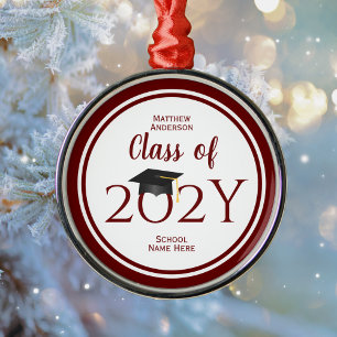 Class of 2019 2021 Elegant Graduation Cap Graduate Metal Ornament