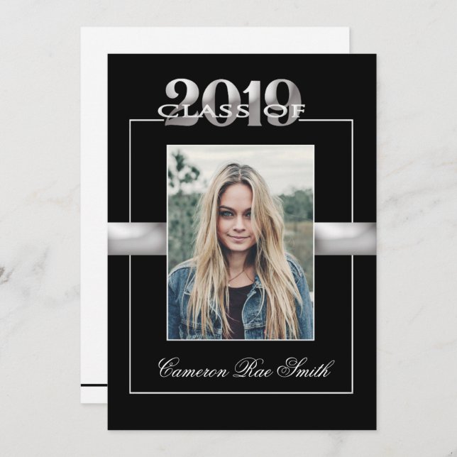 Class of 2019 Black & Silver Graduation Party Invitation (Front/Back)