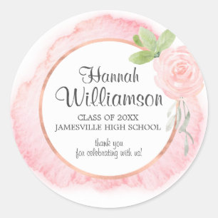 Class of 2019 Blush Pink Rose Floral Graduation Classic Round Sticker